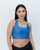 Top elástico brillante azul turquesa