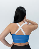 Top elástico brillante azul turquesa
