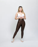 Legging brillante efecto cuero control abdomen color castaño oscuro