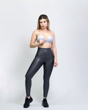 Legging brillante efecto cuero control abdomen color gris profundo