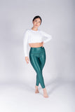 Legging brillante efecto cuero control abdomen color verde esmeralda