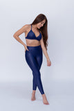 Legging brillante efecto cuero control abdomen color azul navy