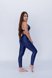 Legging brillante efecto cuero control abdomen color azul navy